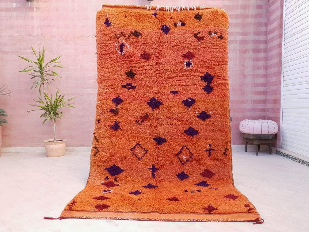 Vintage Moroccan Rug 4.7x8.3 stunning orange papaya boujaad rug, Vintage Beni Ourain Rug bedroom rug, living room rug