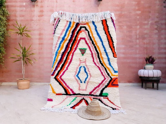 Finest Moroccan rug 3.8x5.3 Gorgeous Azilal rug, Softest Berber morrocan rug, bedroom rug living room rug bedside rug children rug