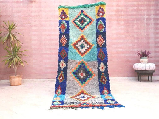 Vintage Moroccan rug, Gorgeous boucherouite rug 3x7.5 Unique Morrocan rug "BALI" bedroom rug living room rug, bohemian colorful rug