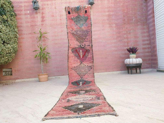 Vintage Moroccan Rug 2.2x11.8 Stunning Moroccan boujaad Runner Rug, blush pink rug, long hallway rug Abstract carpet
