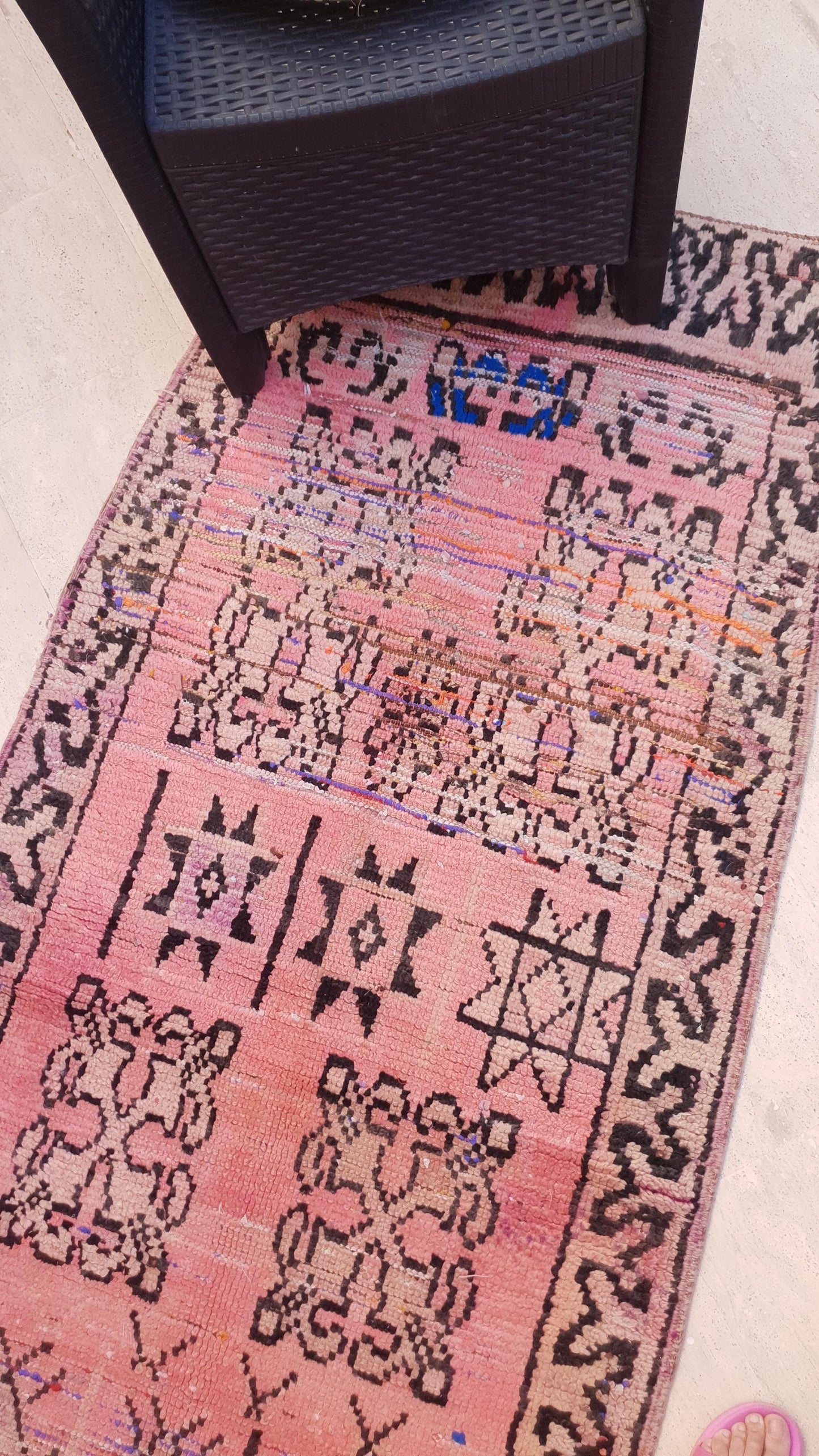 Vintage Moroccan Runner Rug, Faded Pink Boujaad Runner 3.1x7.8  Blush Pink Berber Rug, Rare Tribal Moroccan rug, Old Rose Bohemian Beauty