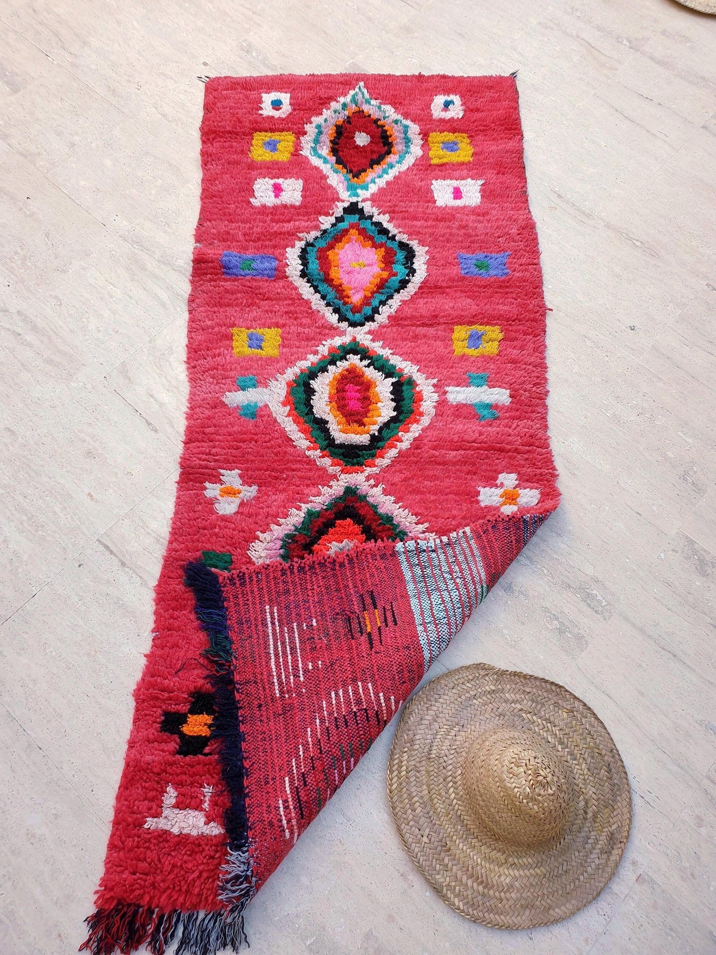 Moroccan Runner Rug 3x7 Super Pretty Colorful Boujaad rug "HappY"  Super unique soft rug living room rug