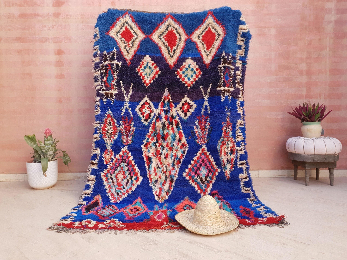 Majestic Vintage Moroccan rug 5.2x8 "Blue Orchid" Unique Stunning blue Azilal Berber rug, boujaad rug boucherouite rug