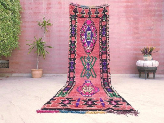 Vintage Moroccan runner rug 3x10 Super Pretty Boujad rug | Colorful hallway rug | Unique boujaad rug, Pink Coral rug