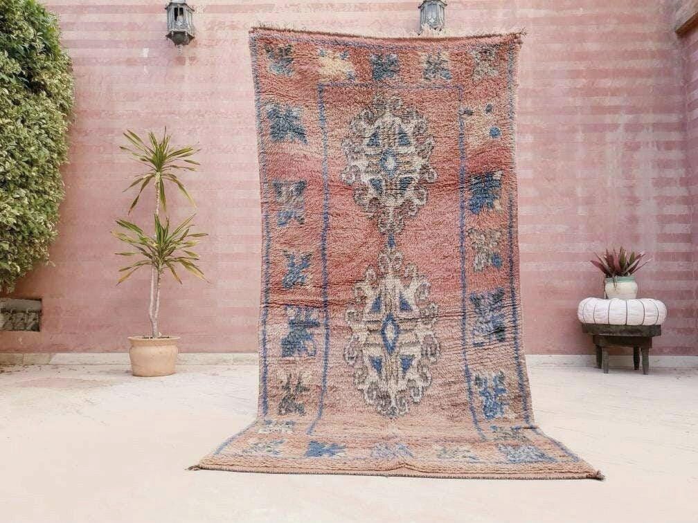 Vintage Moroccan Rug 3.8x7.7 Gorgeous Boujaad rug "Mystic Butterfly" Blush Peach boujad rug  blush pastels
