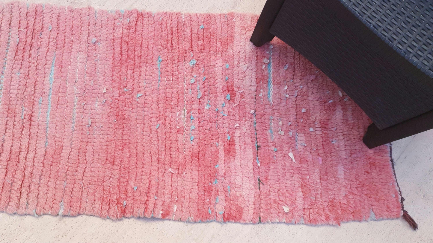 Gorgeous Vintage Moroccan RunnerRug 2.2x9 Pink Boujaad Rug | Pink Panther | Hallway Rug | Vintage Bedroom Rug | peach wool Rug