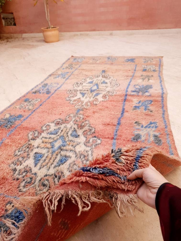 Vintage Moroccan Rug 3.8x7.7 Gorgeous Boujaad rug "Mystic Butterfly" Blush Peach boujad rug  blush pastels