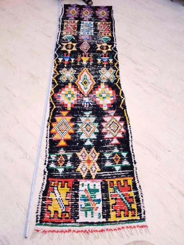 Vintage Moroccan Rug 2.7x11 Black Retro runner Rug Unique Hallway Rug bedroom living room rug boujaad runner rug