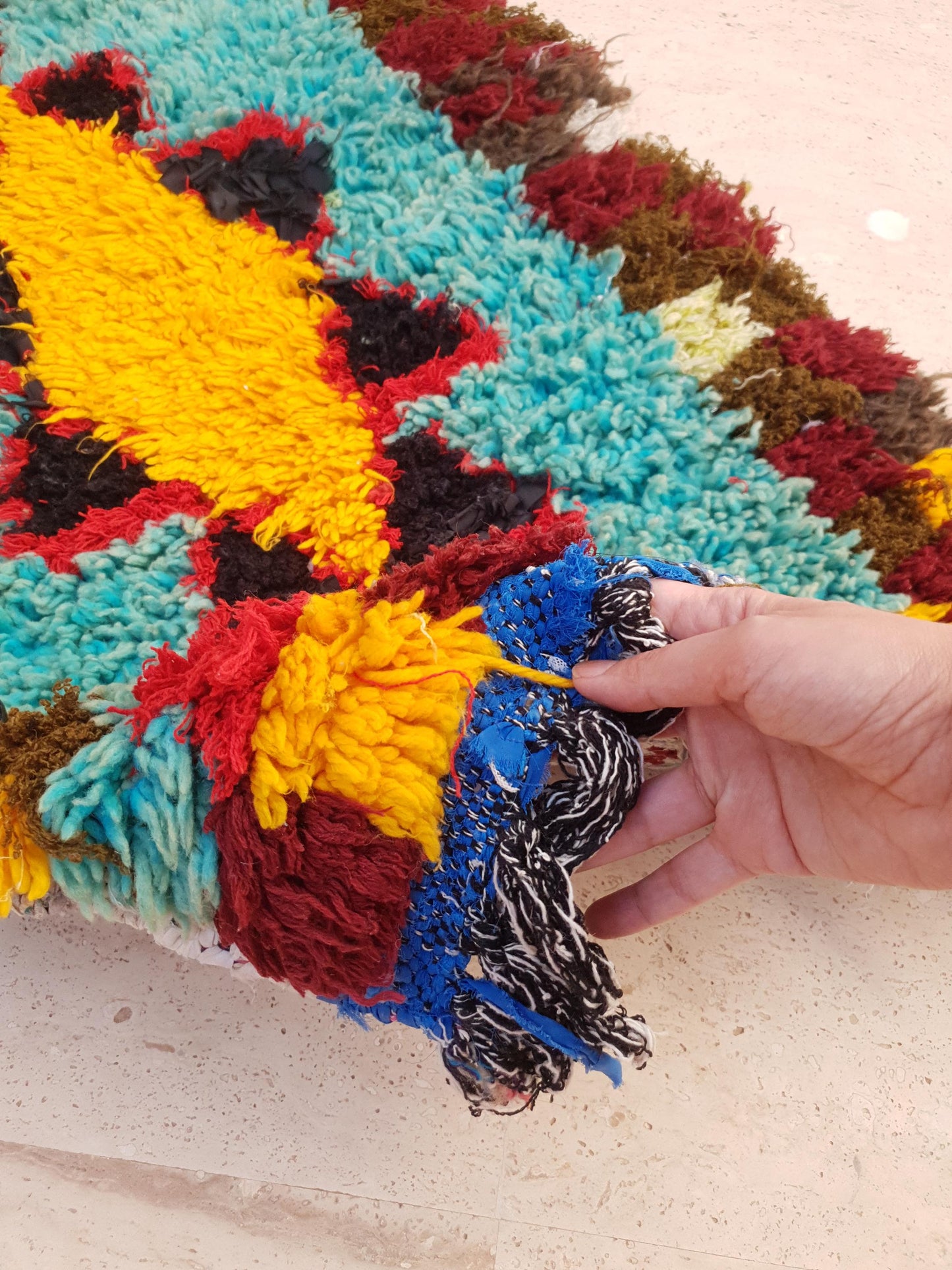 Turquoise Berber Hallway Runner Rug: Wool & Cotton Boujaad Rug, 2.2x8 ft