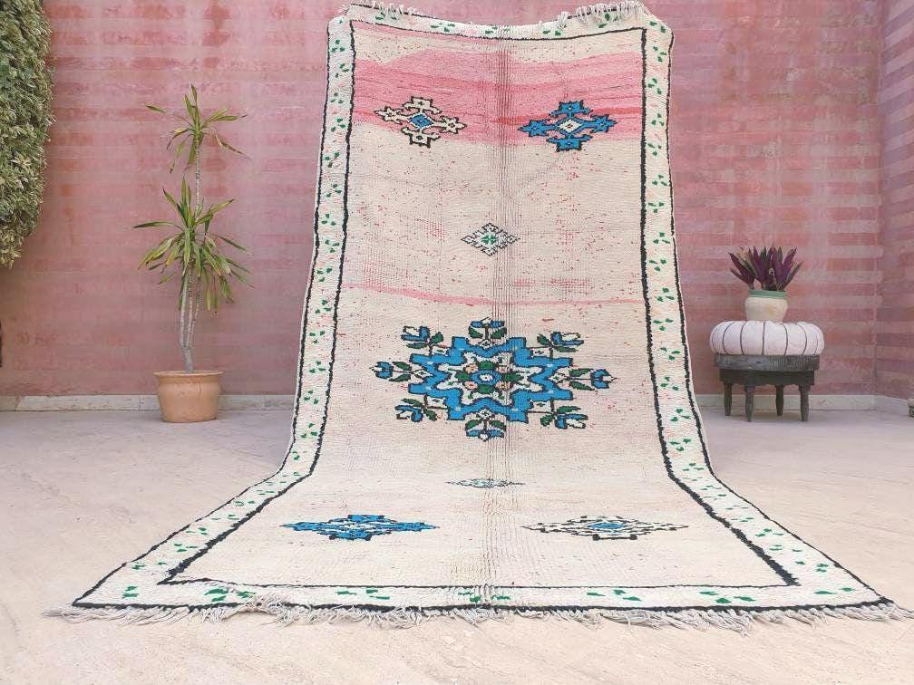 Vintage Moroccan Rug 4.6x10 Stunning pink White Boujaad Rug, unique tribal morocco rug, large boujad rug