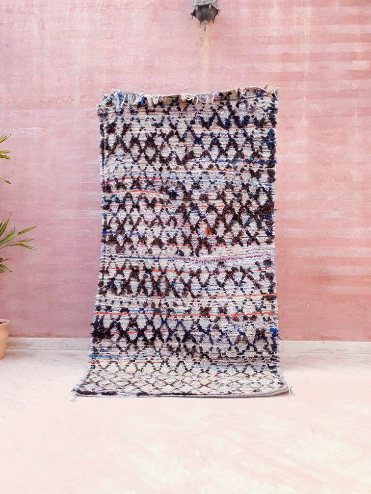 Vintage Moroccan Rug  3.8x7.5 Rare Azilal Berber Boucherouite rug, tribal rug bedside rug bedroom rug living room rug vintage accent rug