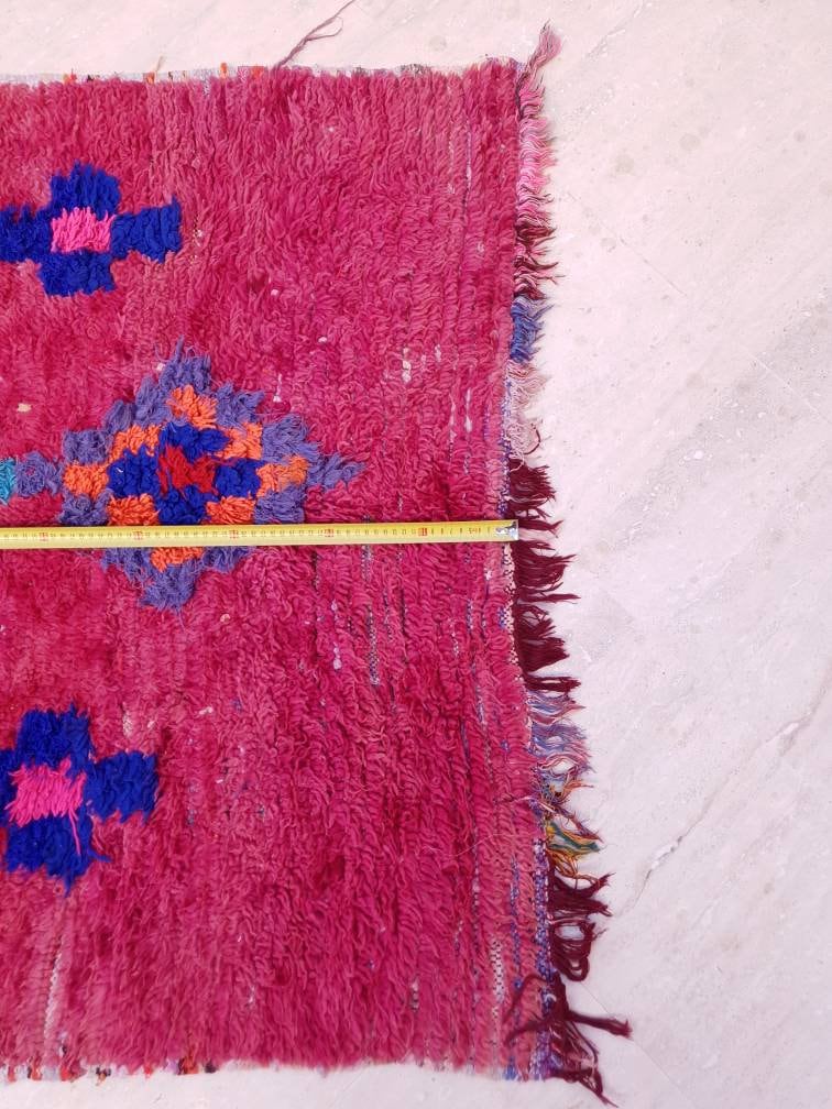 Vintage Moroccan rug 3.5x8.5 | incredible blush Boujaad rug | morrocan Boujad rug | antique area rug | Entry hallway rug