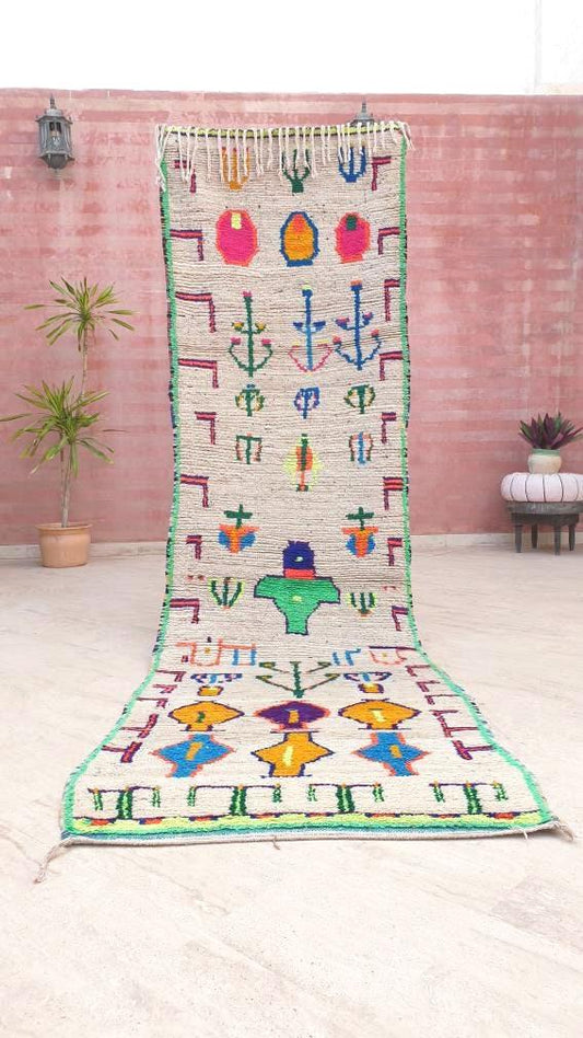 Vintage Moroccan Runner Rug 3x10.5 Stunning colorful Azilal Rug, Abstract berber rug, artistic rug, boho accent rug