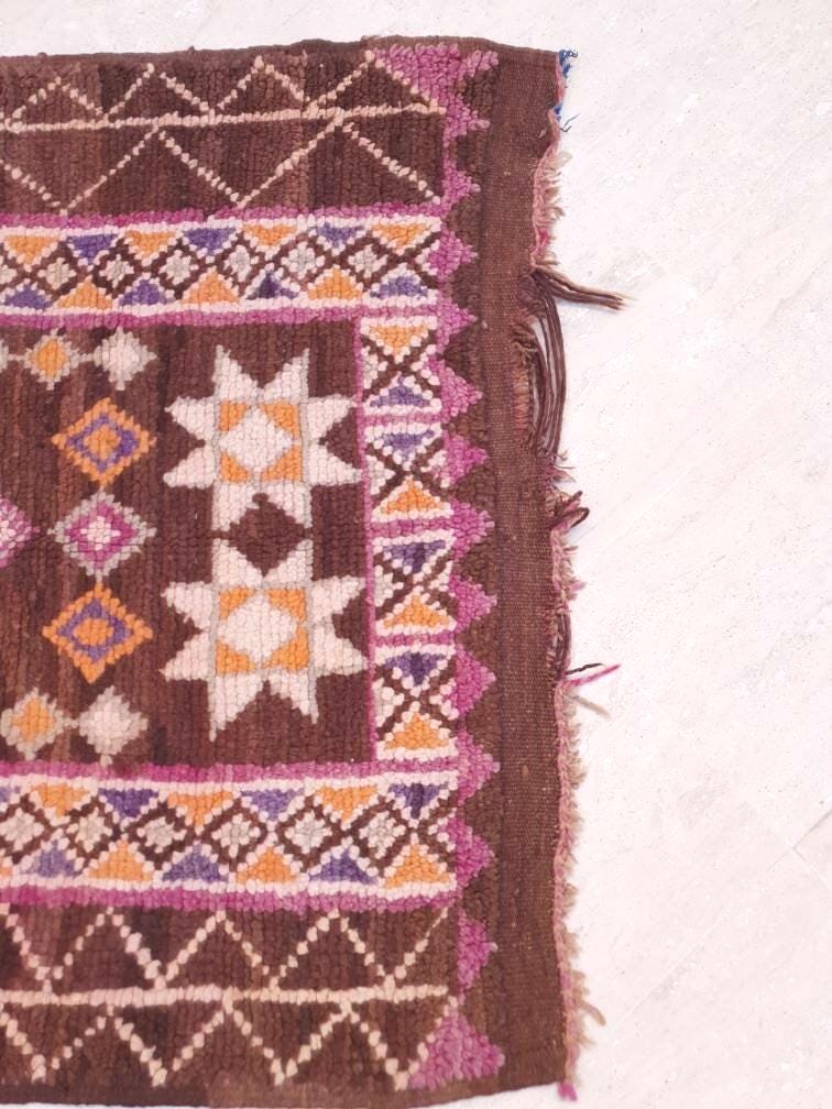 Vintage Morrocan Rug 3.2x6 Brown Purple Rug, Gorgeous Unique Boujaad rug, Brown tribal rug