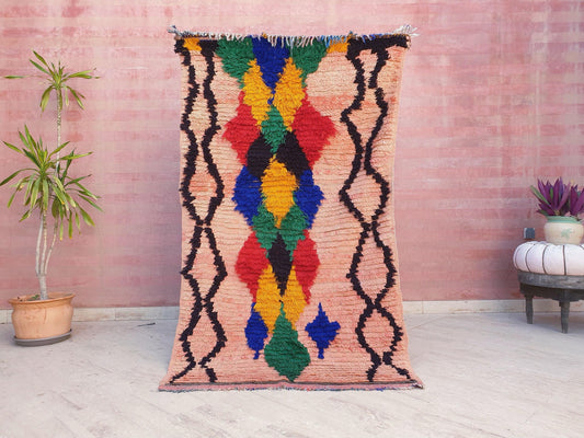 Gorgeous Moroccan Rug 3.7x6.2 Super Pretty Colorful Boujaad rug, Blush Pink rug, Peach colored rug, Unique colorful rug