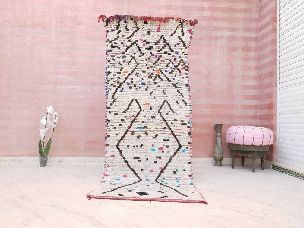 Vintage Berber Azilal Runner Rug, Moroccan Sprinkles Design (3x7.3 ft)