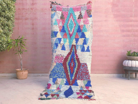 Colorful Moroccan Boucherouite Rug • 3 x 7.5 ft • Vintage Runner • Bohemian Berber Rug • Eclectic Handmade Textile Art