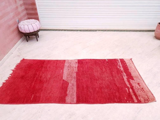 Vintage Moroccan Rug 3.9x8.3 Stunning Antique Rug | Blush Pink Red Rug | Coral Boujaad rug | Minimalistic berber rug