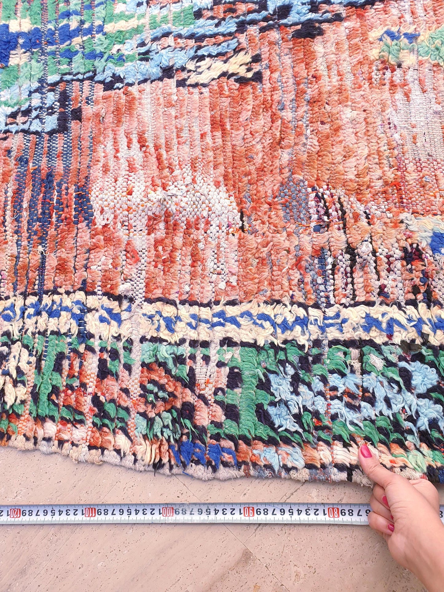 Vintage Moroccan Rug, Painterly Abstract Boujaad rug , 4.2x9 ft Earth & Ocean Tones pastels rug, pastel bohemian rug