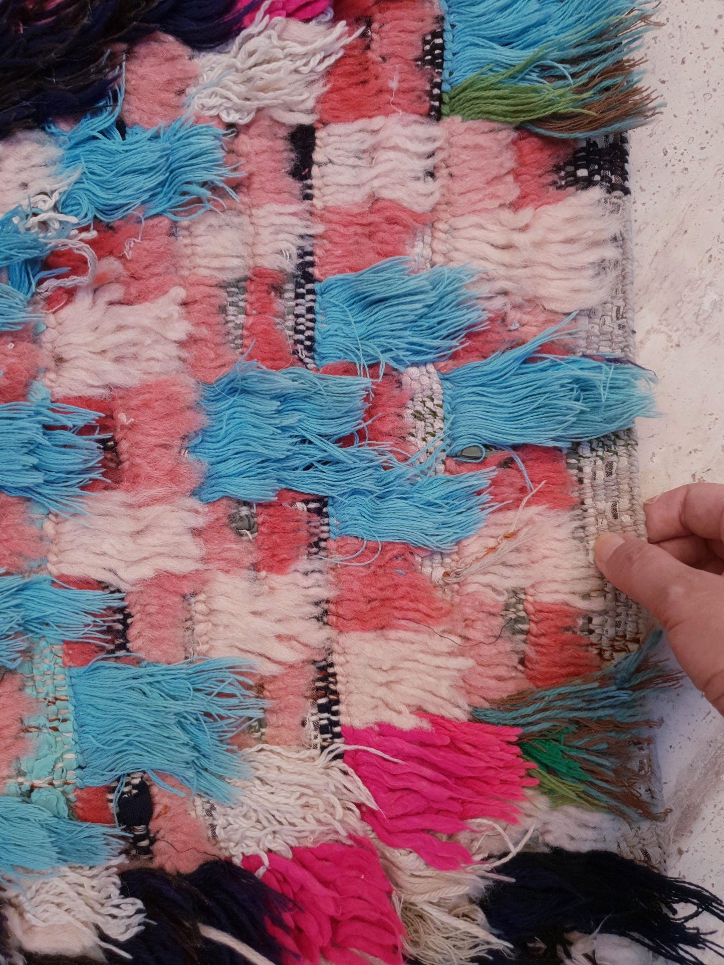 Super Pretty Moroccan Rug 2.7x6.8 Color-Burst Boujaad Runner, playful pink  checkered rug, Festive boucherouite art rug, Unique colorful