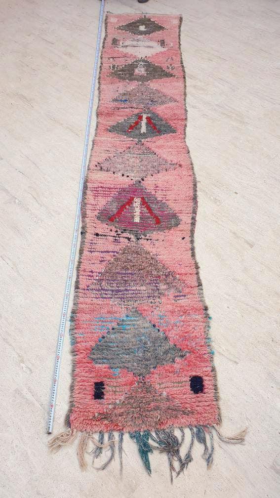 Vintage Moroccan Rug 2.2x11.8 Stunning Moroccan boujaad Runner Rug, blush pink rug, long hallway rug Abstract carpet