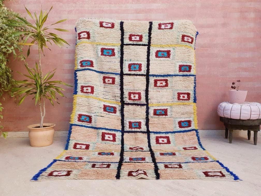Vintage Moroccan Rug | 5.2x8.2 Stunning Boujaad rug Unique blush rug pastels  rug boujaad living room berber rug