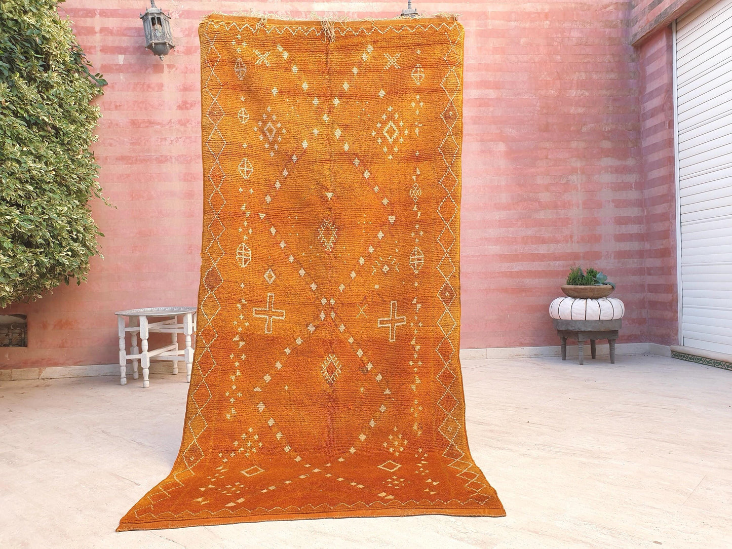 Stunning Vintage moroccan rug 3.8x7.8 Saffron Berber rug,  Curcuma vintage boujaad rug, unique tribal rug