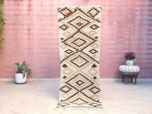 Vintage Moroccan Rug 2.4x6.4  Gorgeous offwhite Beige rug |  geometric beige brown azilal  rug boujaad rug | entr