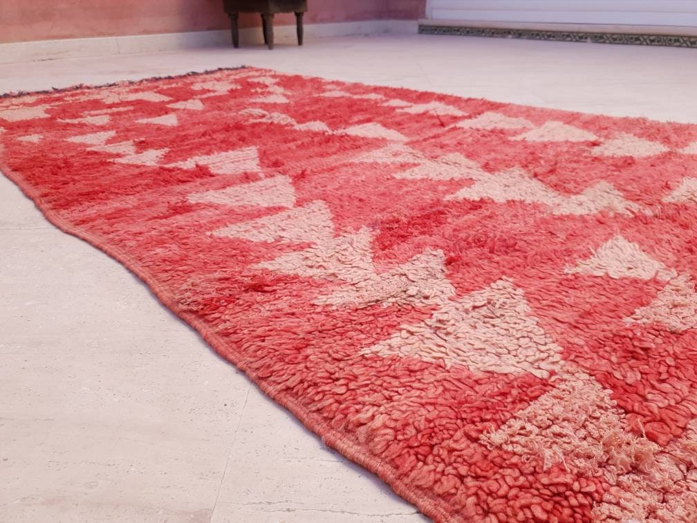 Vintage Moroccan rug 4x7.5 Stunning Blush Red Boujaad rug | Blush Abstract rug | bedroom  handmade wool rug