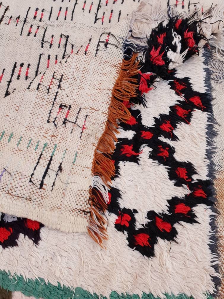 Vintage Moroccan Boujaad Rug, Red Black Ivory, Large Bohemian Rug (4.3'x9')