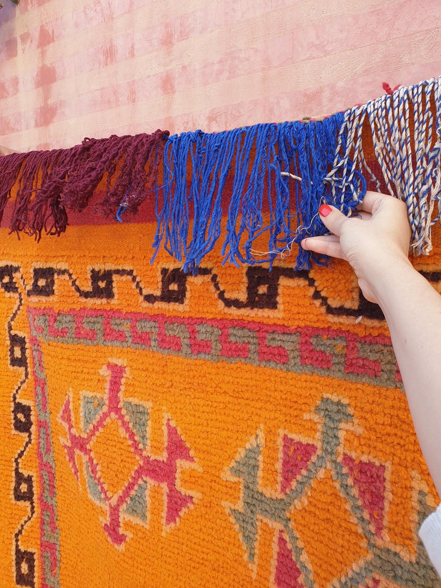 Vintage Orange Berber Rug: Handwoven Moroccan Hallway Rug (3.5x8.3 ft)
