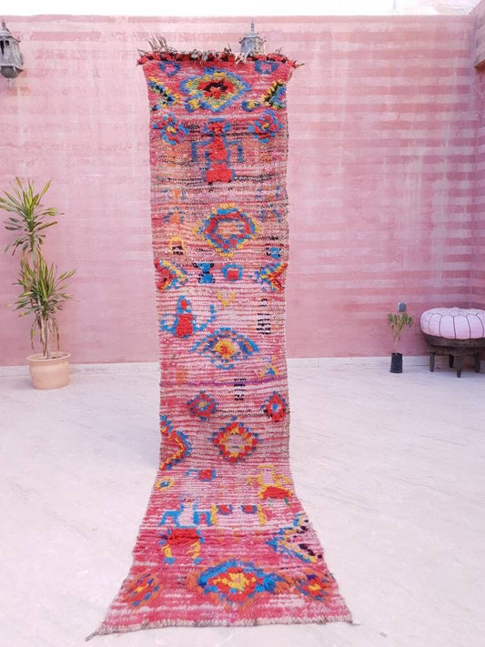 Vintage Moroccan Rug  2.1x10 Incredible Boujaad runner rug, Abstract hallway rug colorful rug morocco berber rug