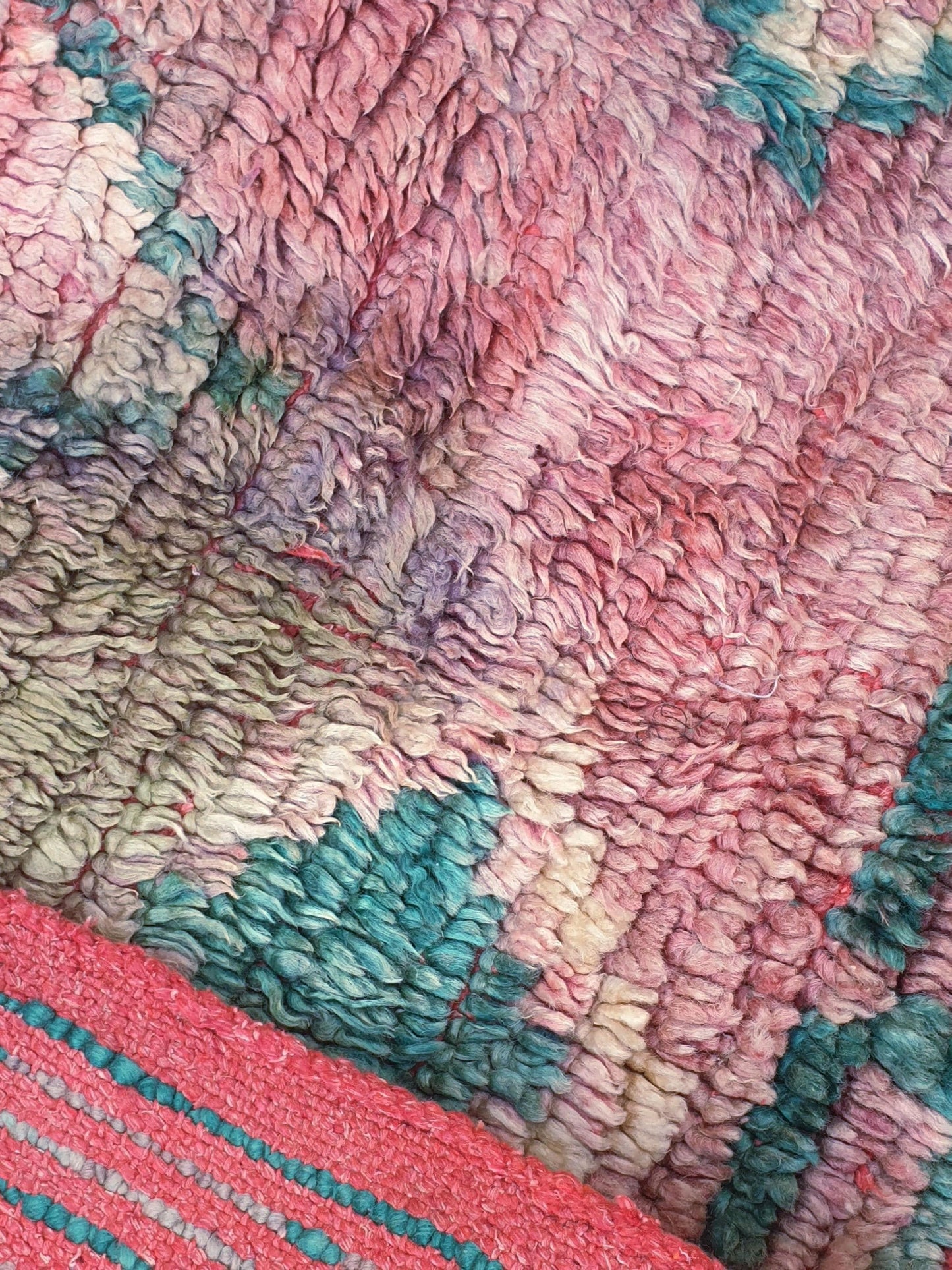 Vintage Boujaad Moroccan Rug, Earthy Blush Pink and Teal, 6.2x11.2