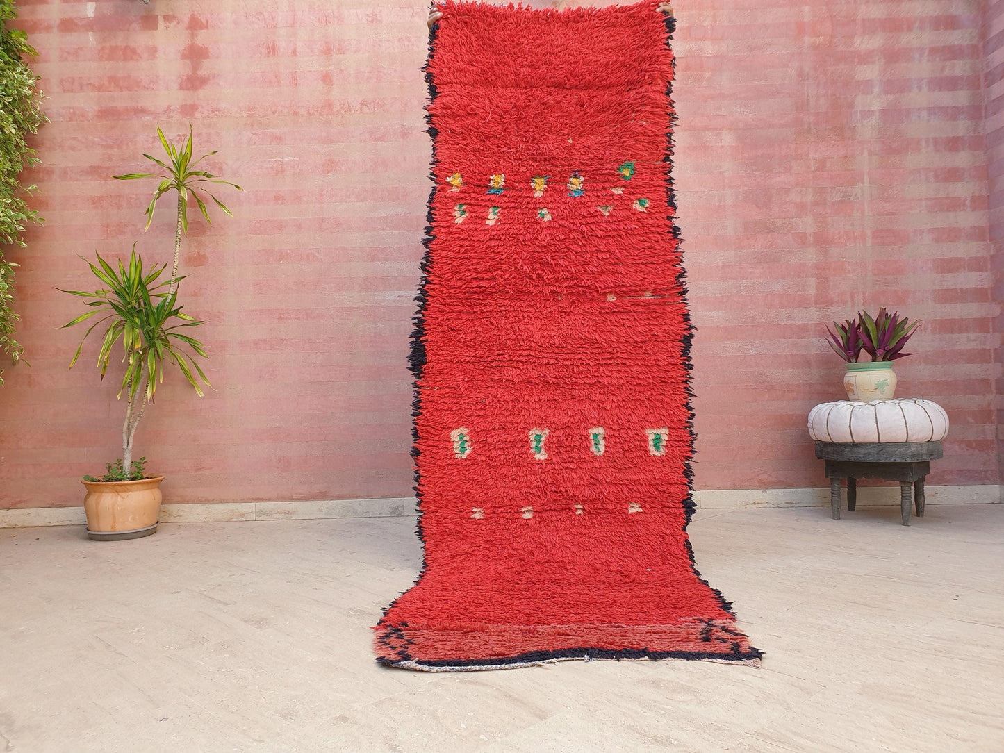Vintage Moroccan Rug 3x9.2 Gorgeous Unique Red Boujaad Statement Runner Rug, red living room rug Abstract rug