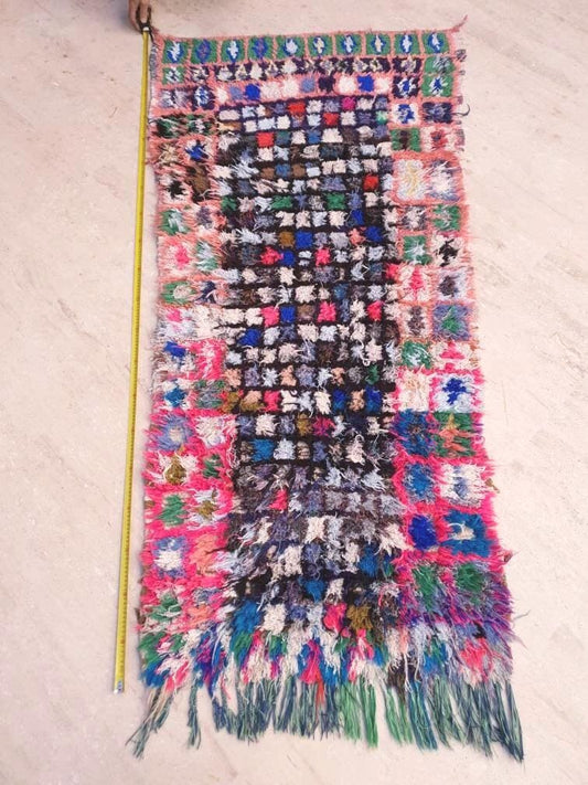 Vintage Moroccan rug 3x6.6 Super Pretty fluffy Moroccan rug, Boucherouite Bedroom Rug | Colorful Kitchen Rug