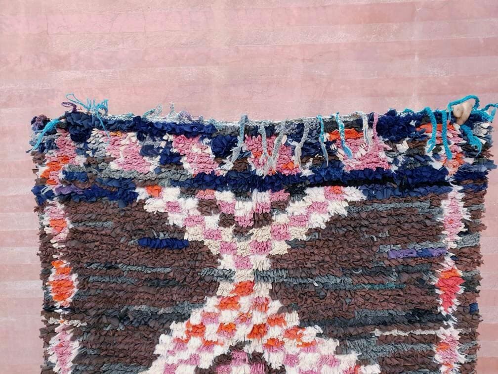 Vintage Black Boucherouite Runner Rug, Moroccan Berber Rug (3.3x7.5 ft)