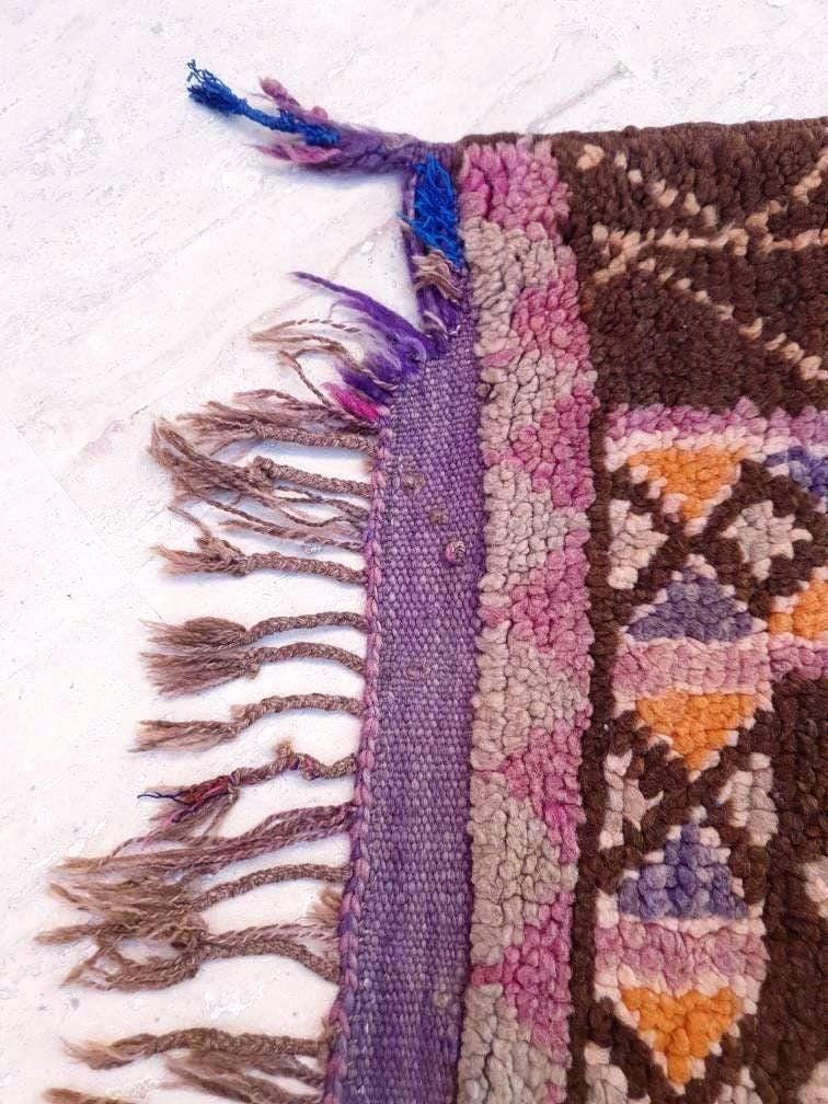 Vintage Morrocan Rug 3.2x6 Brown Purple Rug, Gorgeous Unique Boujaad rug, Brown tribal rug