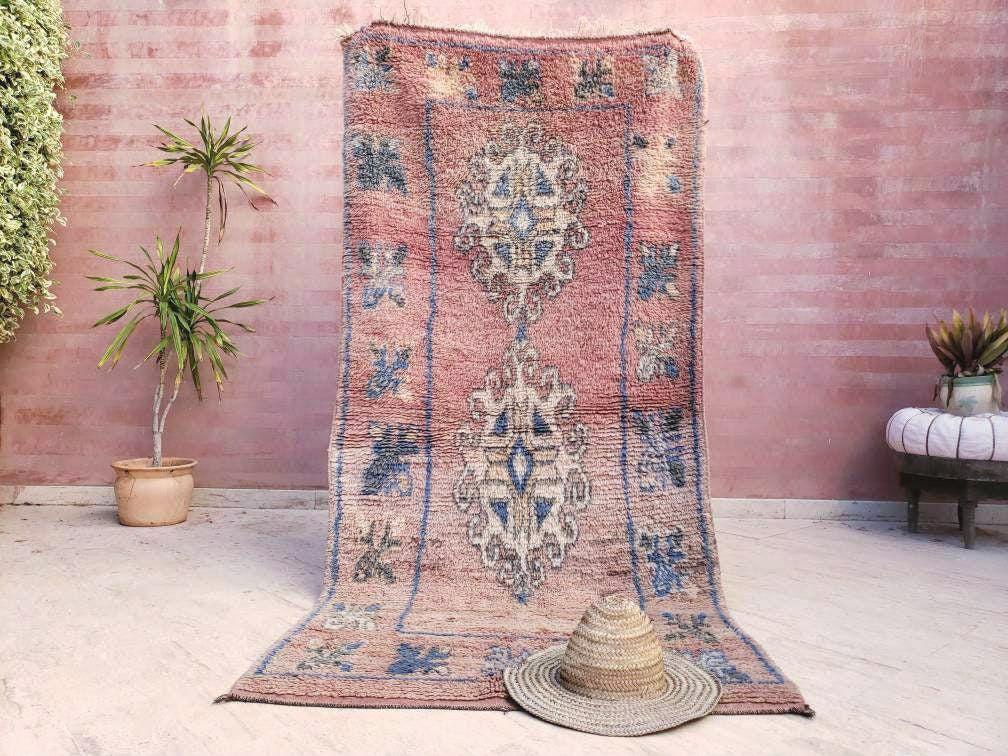 Vintage Moroccan Rug 3.8x7.7 Gorgeous Boujaad rug "Mystic Butterfly" Blush Peach boujad rug  blush pastels