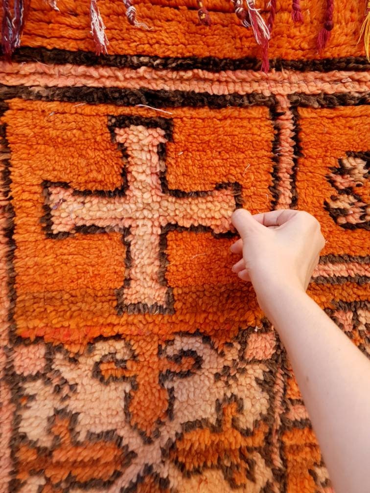 Vintage Boujaad Runner Rug: 2.5x9.8, Papaya Orange Berber Rug