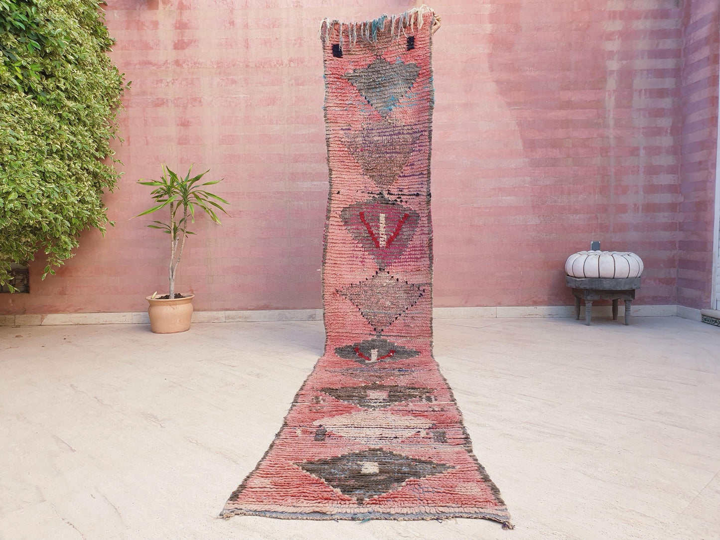 Vintage Moroccan Rug 2.2x11.8 Stunning Moroccan boujaad Runner Rug, blush pink rug, long hallway rug Abstract carpet