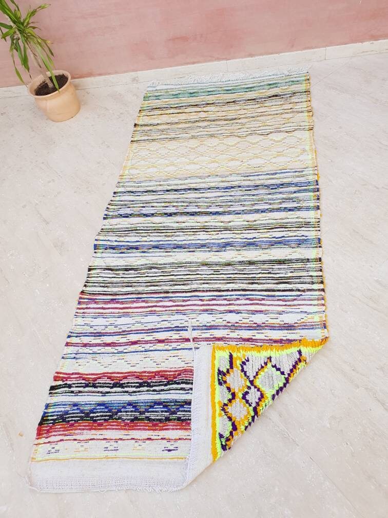 Vintage Moroccan Azilal Rug, Yellow Purple Orange, 4x8.6 ft