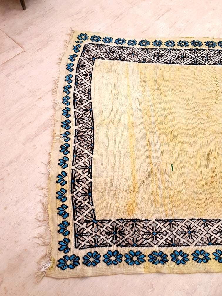 Precious Moroccan Rug 6.6x13 Vintage Boujaad rug, Gaudi Artistic rug, Large yellow mustard rug, Unique Boujad rug