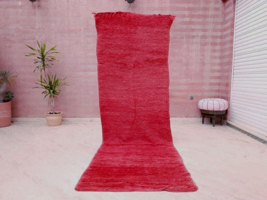 Vintage Moroccan Rug | 3.3x10.3 Gorgeous Boujaad muted red runner rug, Artistic Hallway rug, Unique red runner rug Authentic Beni mguild rug