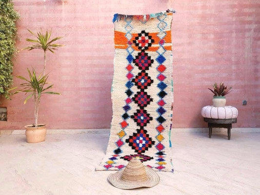 Vintage Moroccan rug | 2.6x7.9 Incredible Offwhite Orange Runner rug | Boujaad hallway rug boujad rug colorful rug