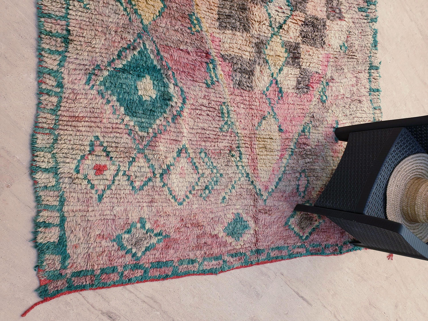 Vintage Boujaad Moroccan Rug, Earthy Blush Pink and Teal, 6.2x11.2