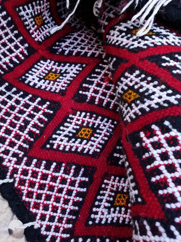 Vintage Sequined Berber Rug, Red Moroccan Rug 3x5.7