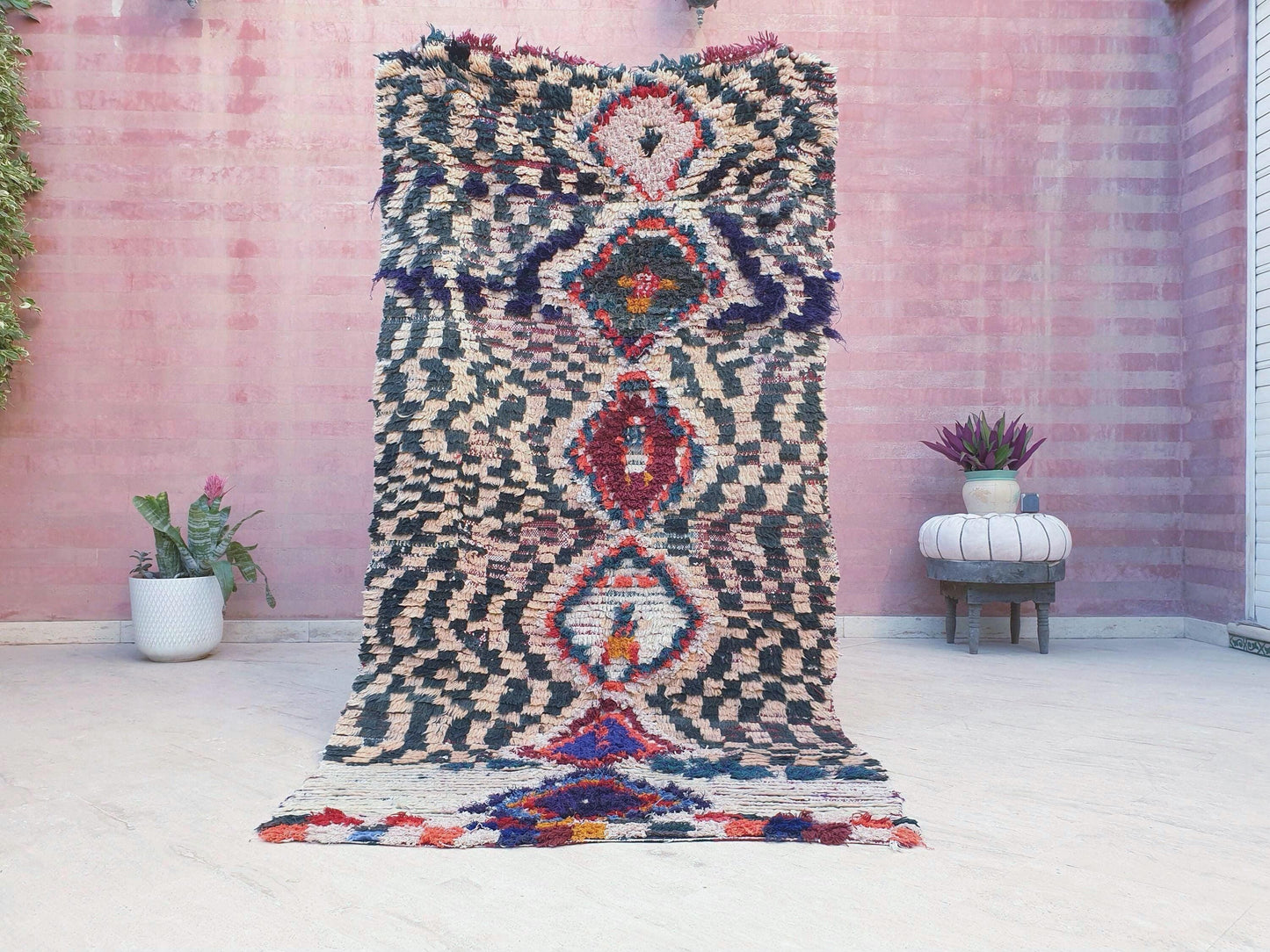 Vintage Moroccan rug 3.8x7.6 "Sahara" Unique Boujaad Rug Collector vintage boujad rug beni ourain rug