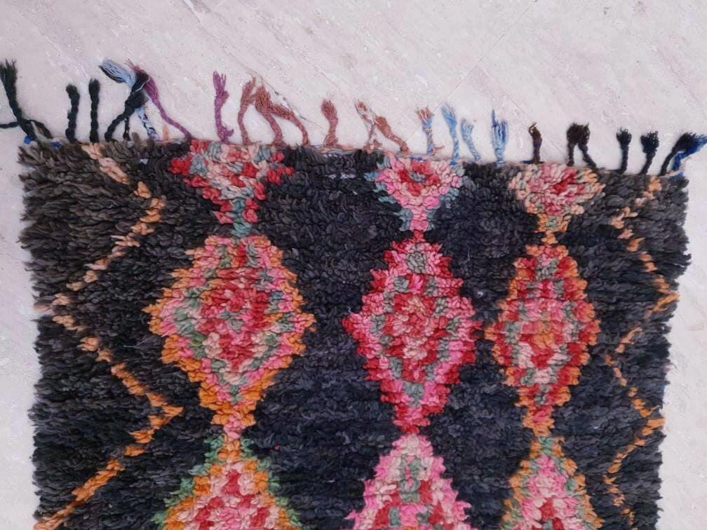 Vintage Moroccan Rug 3x9 Black Rug, Retro runner Rug, Unique Hallway Rug, boujaad accent rug boucherouite rug