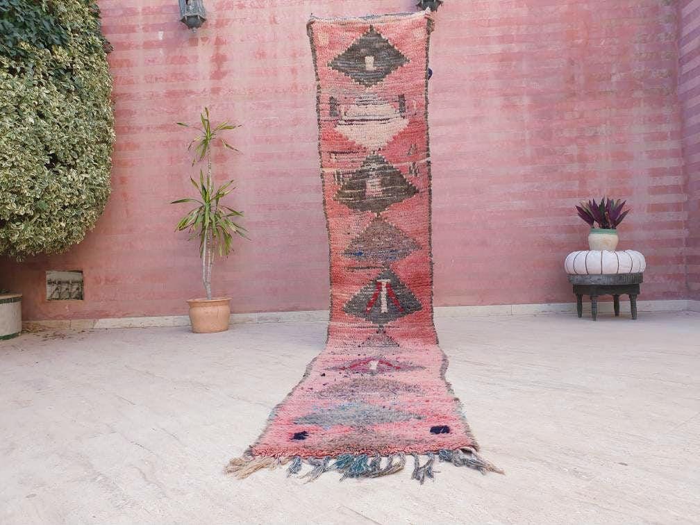 Vintage Moroccan Rug 2.2x11.8 Stunning Moroccan boujaad Runner Rug, blush pink rug, long hallway rug Abstract carpet
