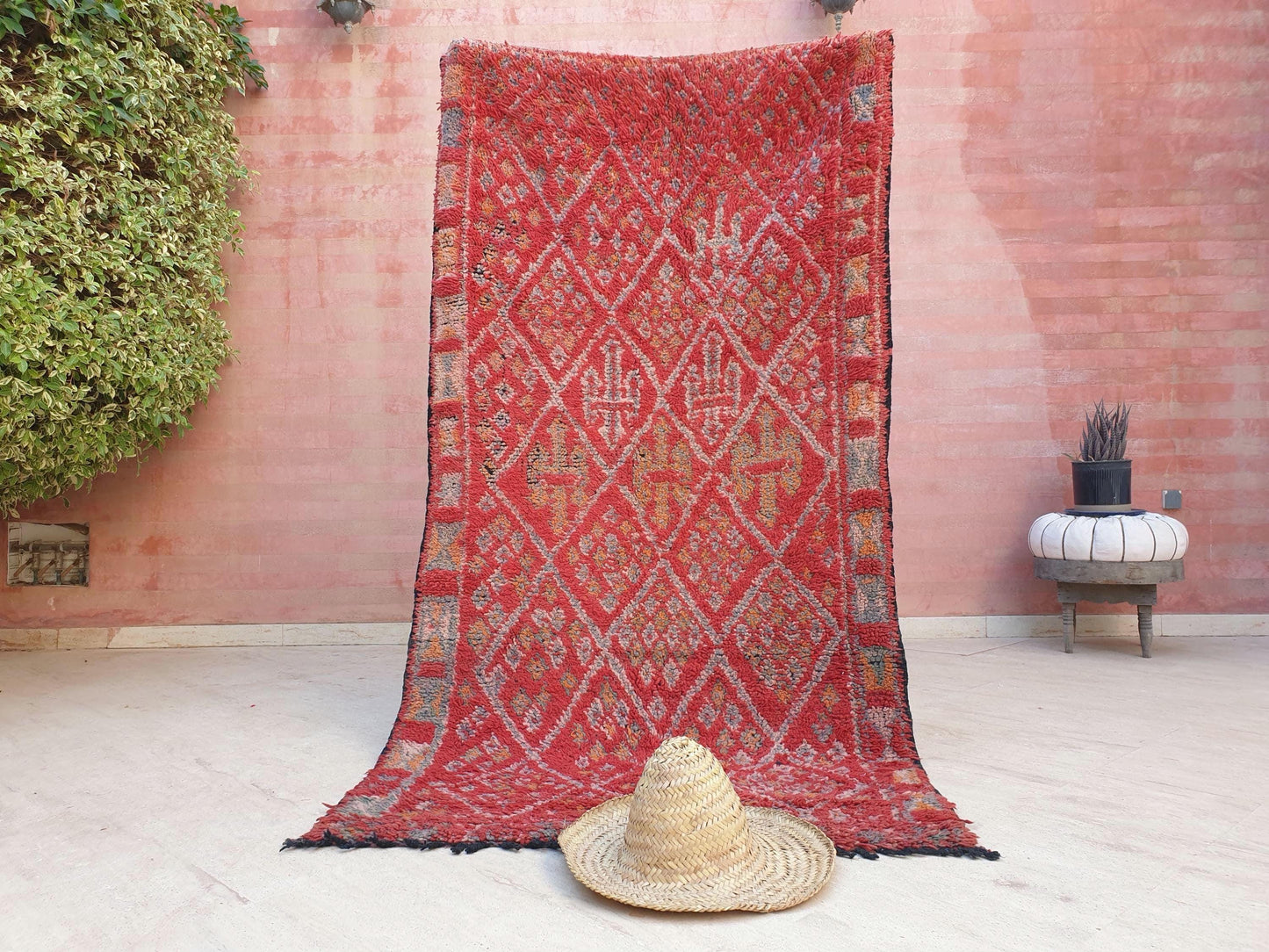Gorgeous vintage Moroccan rug 3.7x7.5 Zayane Tribal rug, Berber area rug, blush red geometric rug